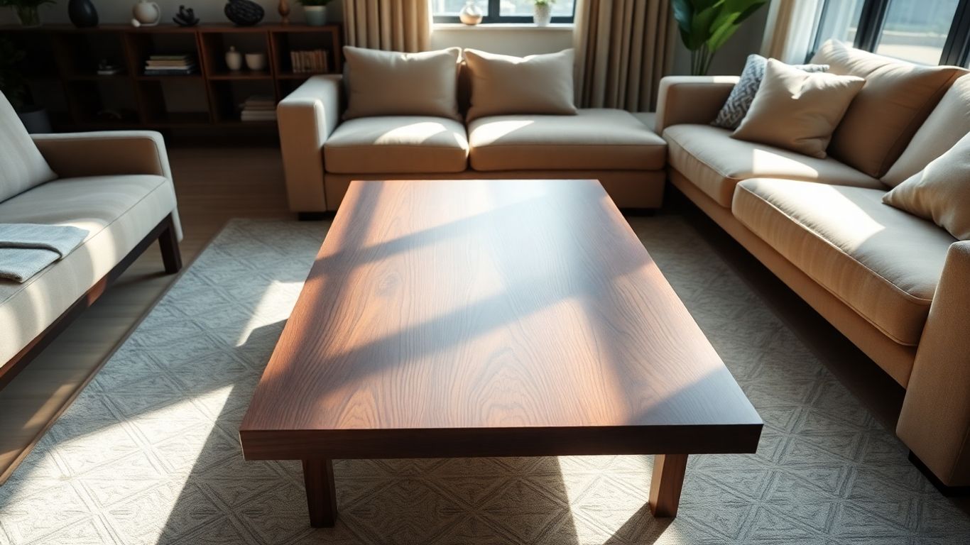 Walnut coffee table in a modern living room