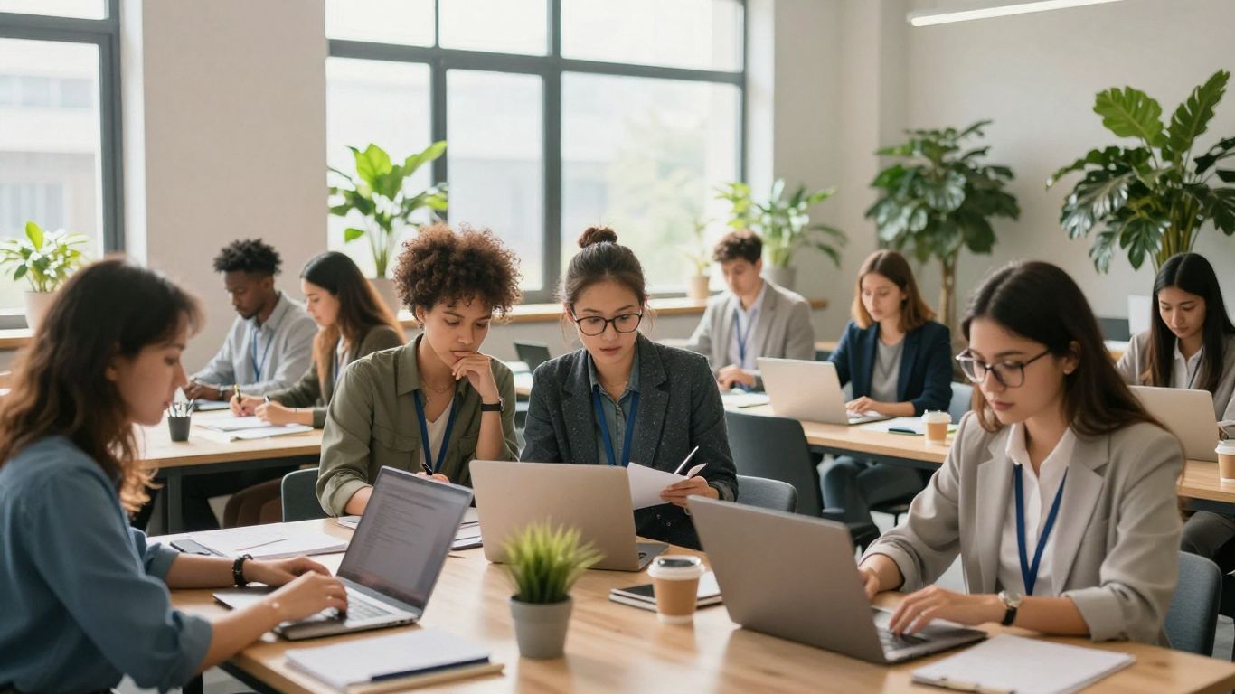 Profesionales que aprenden en unas instalaciones de formación modernas y luminosas.