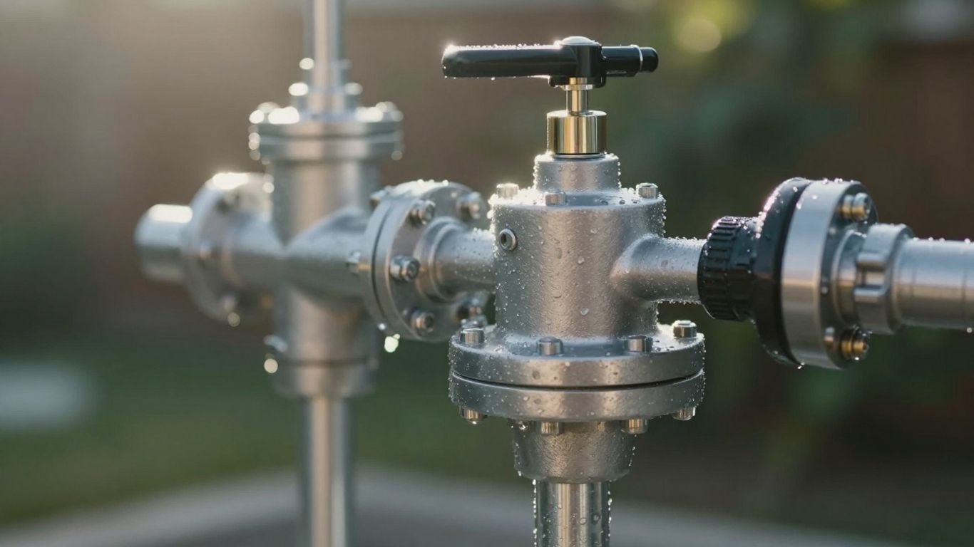 Modern well pump system with water droplets.