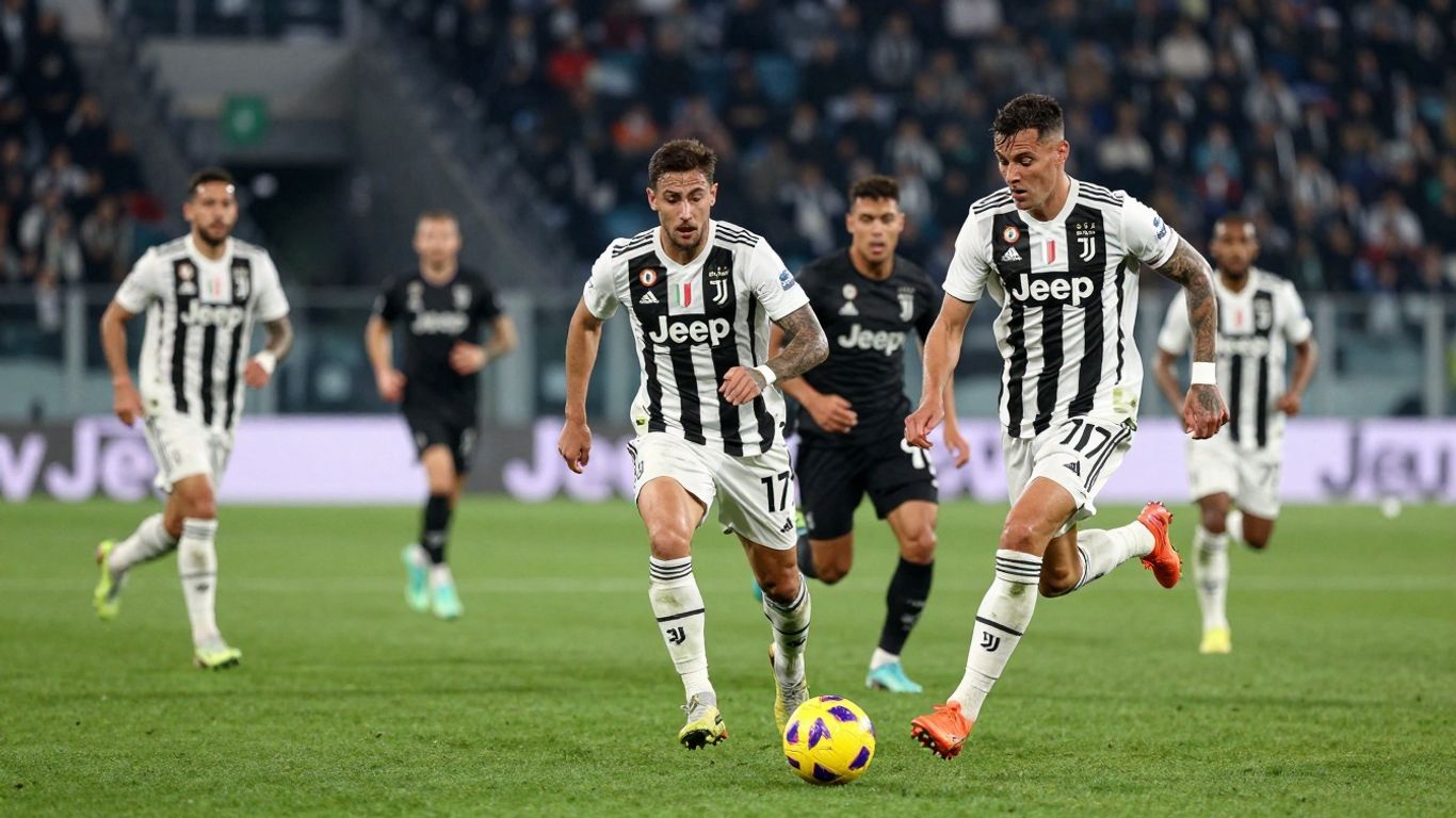 Juventus football players in action on the pitch.