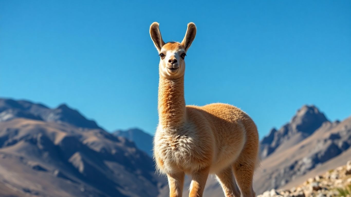 Vicuña em seu habitat natural nos Andes.