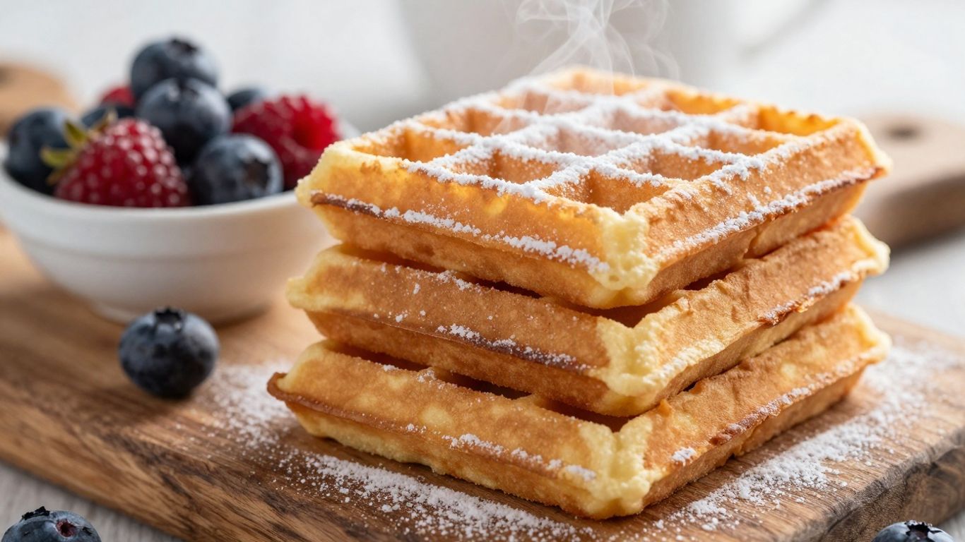 Fluffige Waffeln mit Puderzucker und Beeren