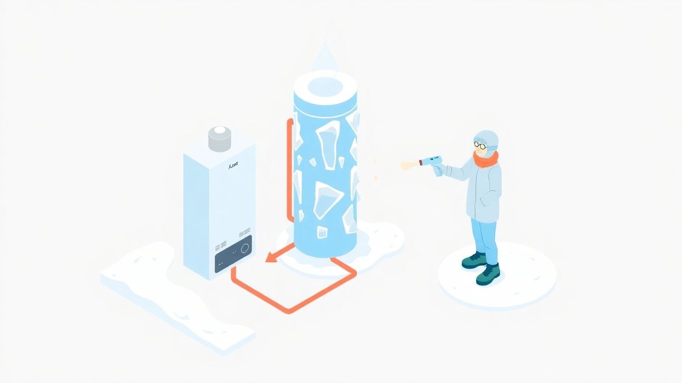 Frozen tankless water heater being thawed in winter