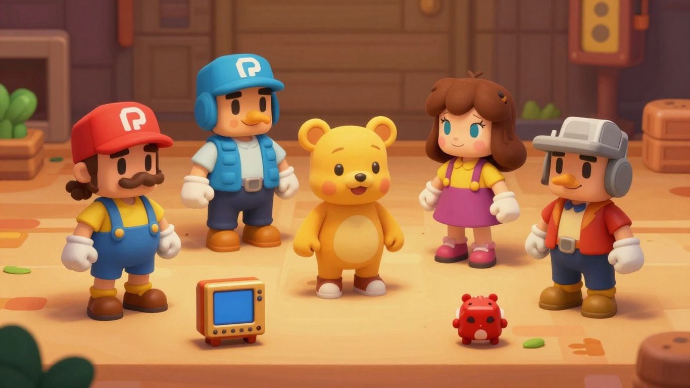 Retro game characters in a nostalgic, warm glow.