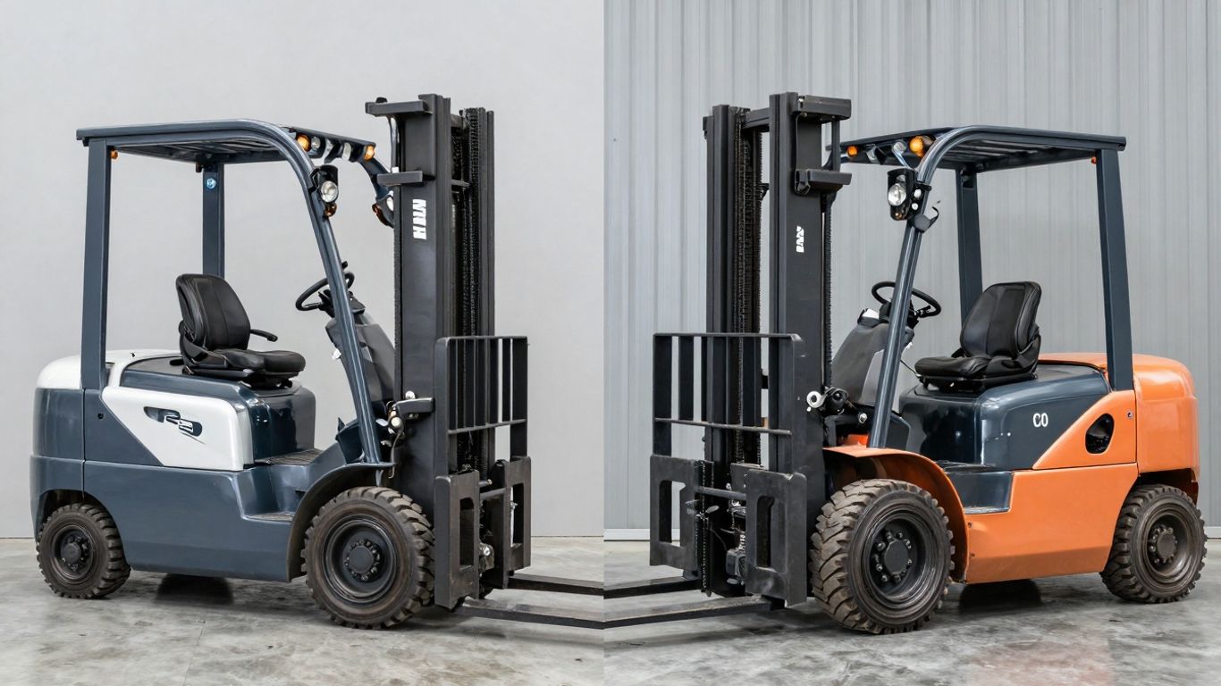 รถโฟล์คลิฟท์ไฟฟ้าและดีเซลในคลังสินค้า