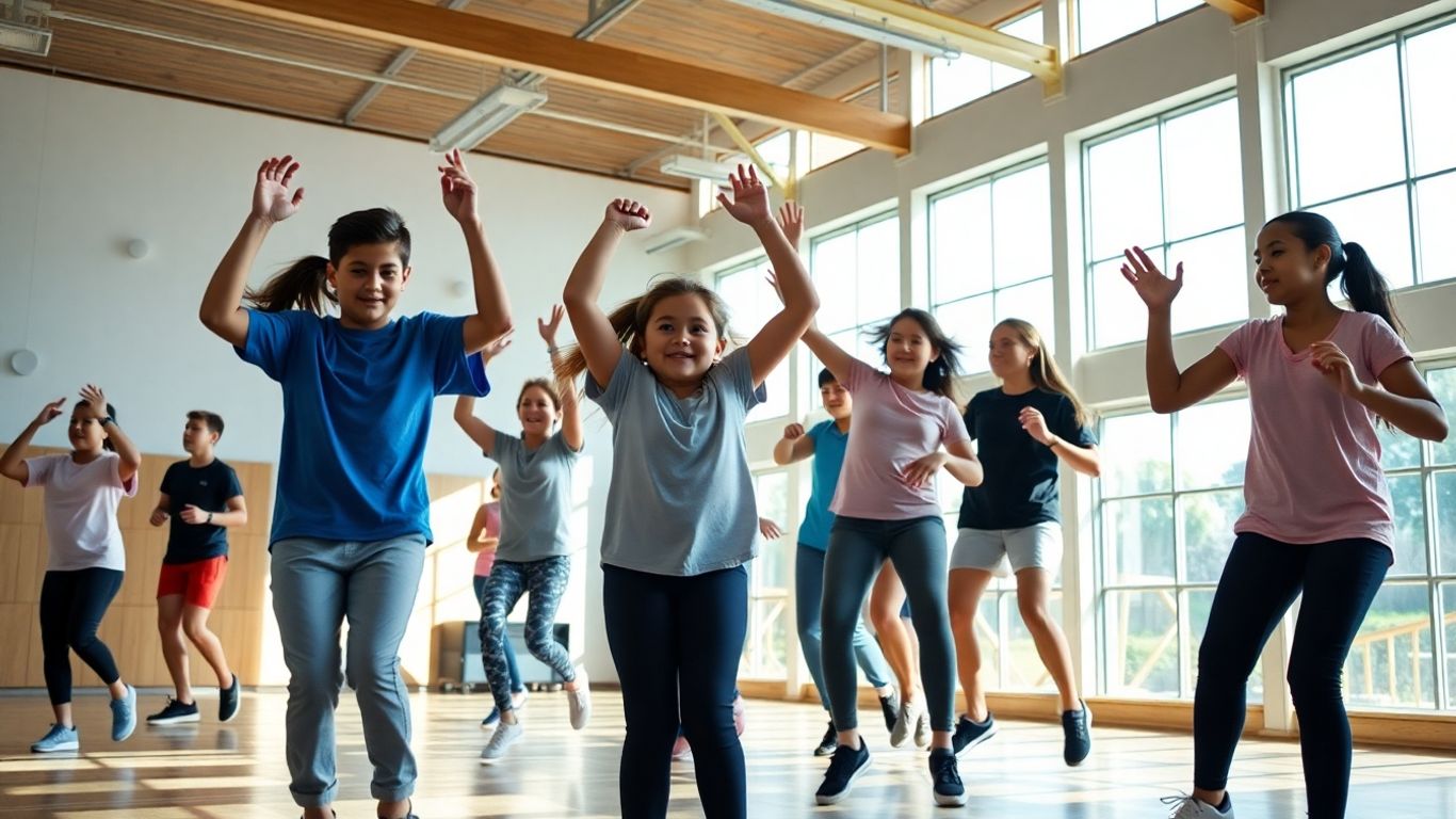 Sch&uuml;ler machen Fitness&uuml;bungen im Sportunterricht