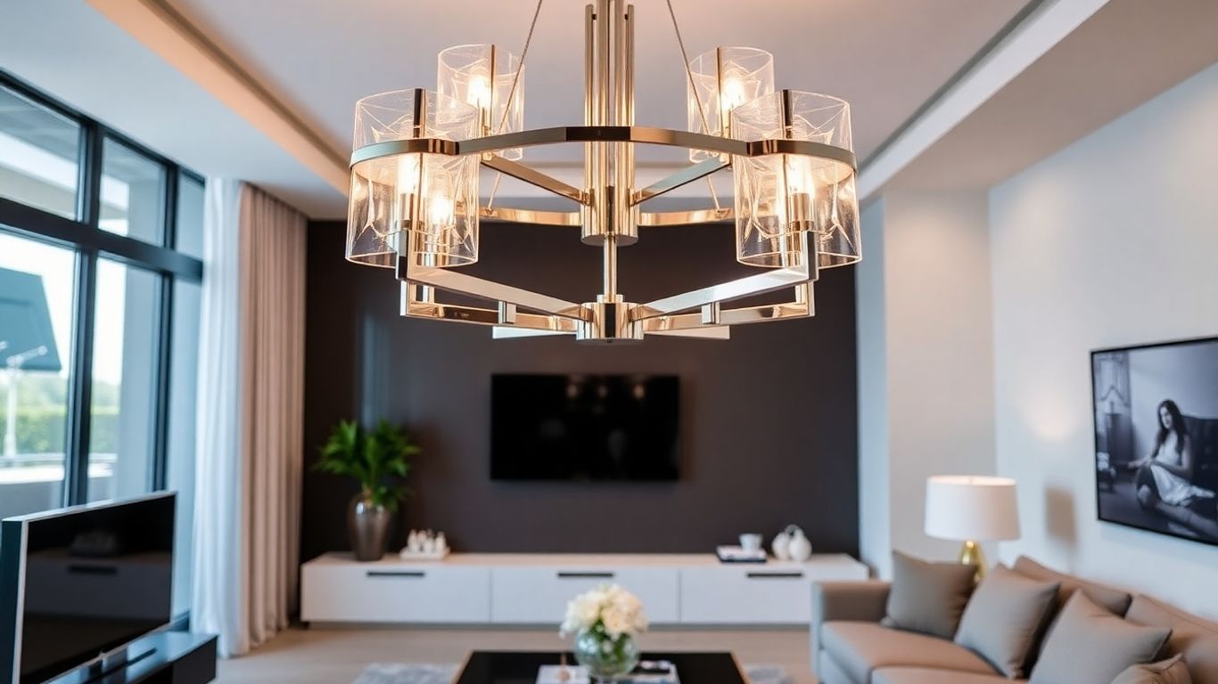 Modern chandelier in a chic UK home interior.