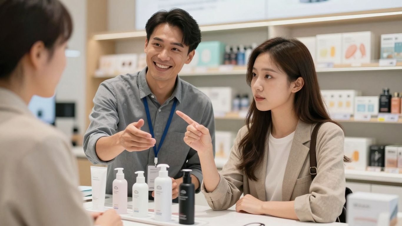 Salesperson offering customer a premium product upgrade.