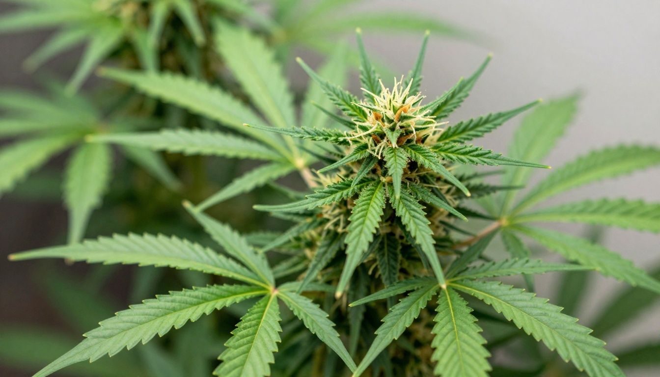 Lush green marijuana plants with visible trichomes.