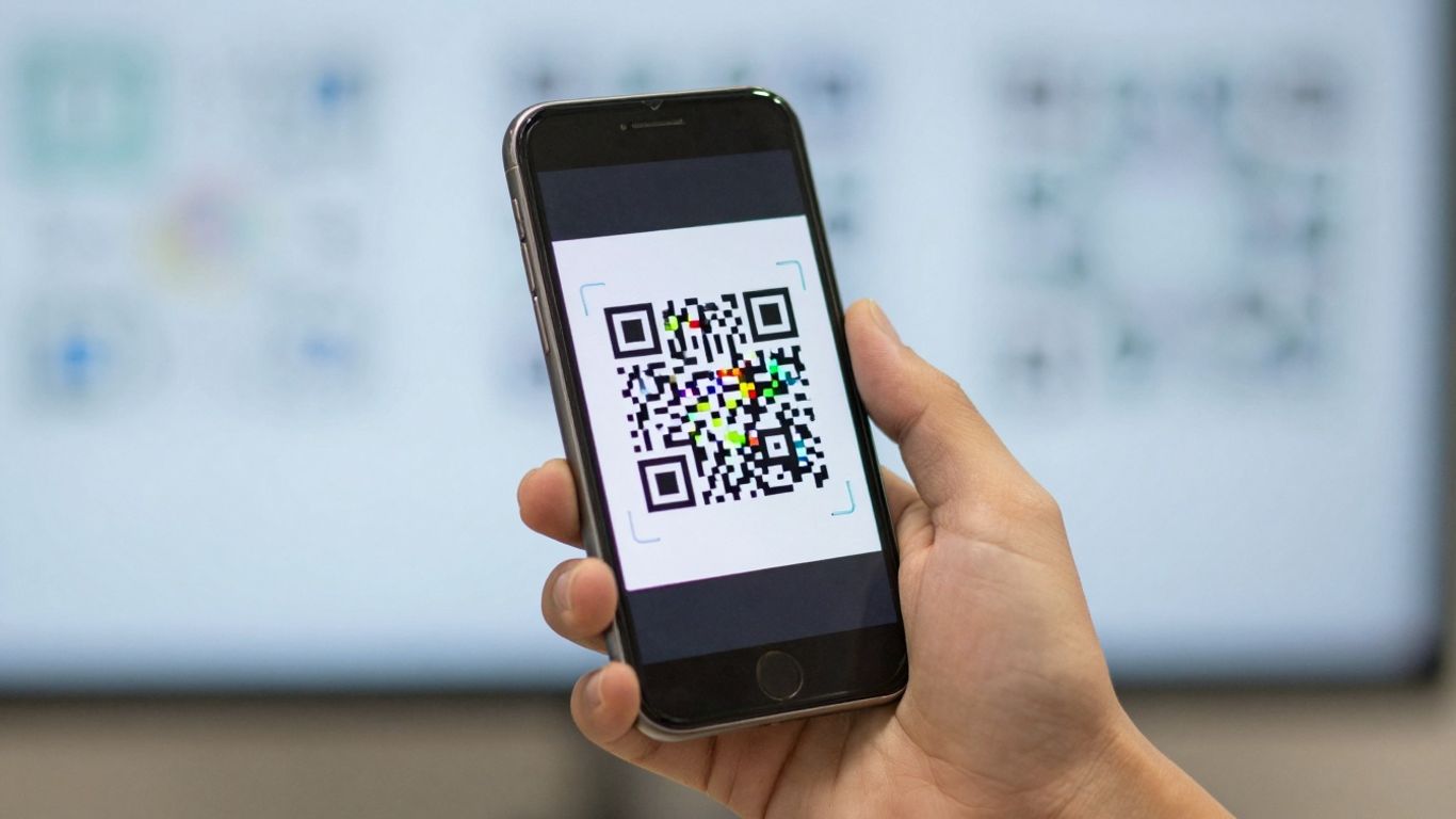 Smartphone displaying a blockchain wallet QR code for transactions.