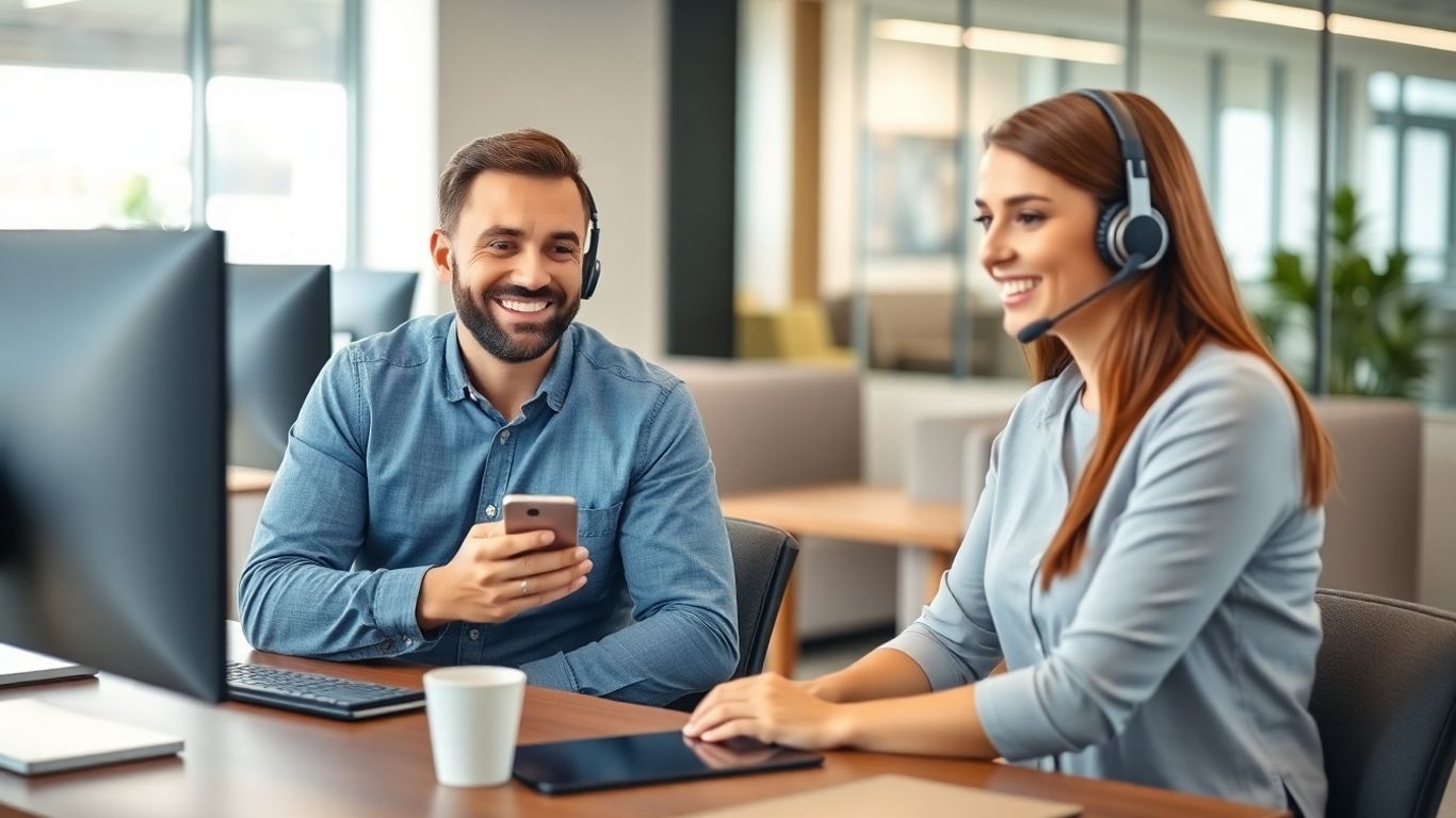 Customer speaking with Etrade support agent at desk