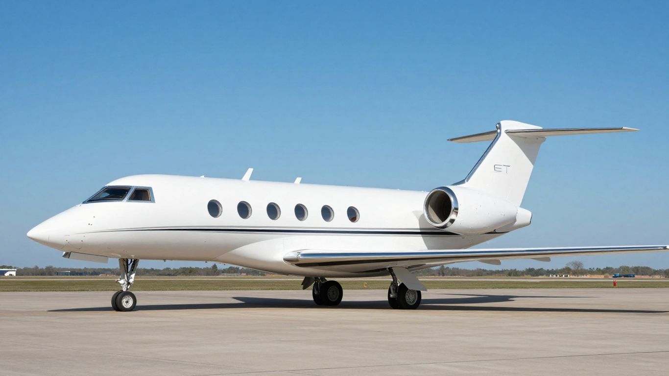 Luxurious private jet on a sunny tarmac.