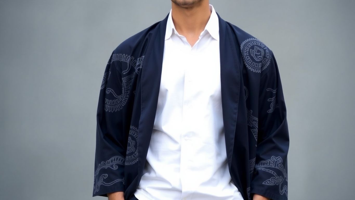 Person wearing a fashionable Japanese haori jacket.