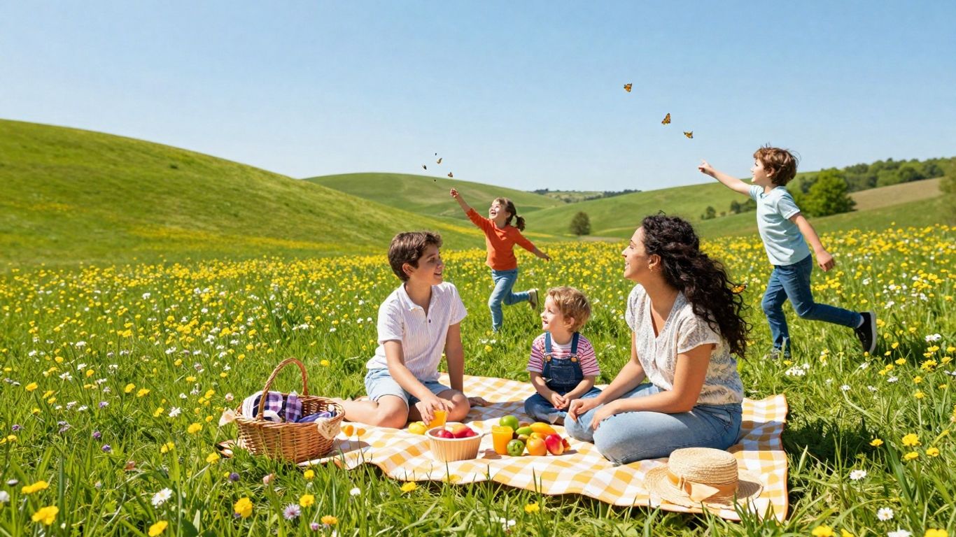 Osterferien 2026 Nordrhein-Westfalen Frühlingslandschaft Familie Picknick