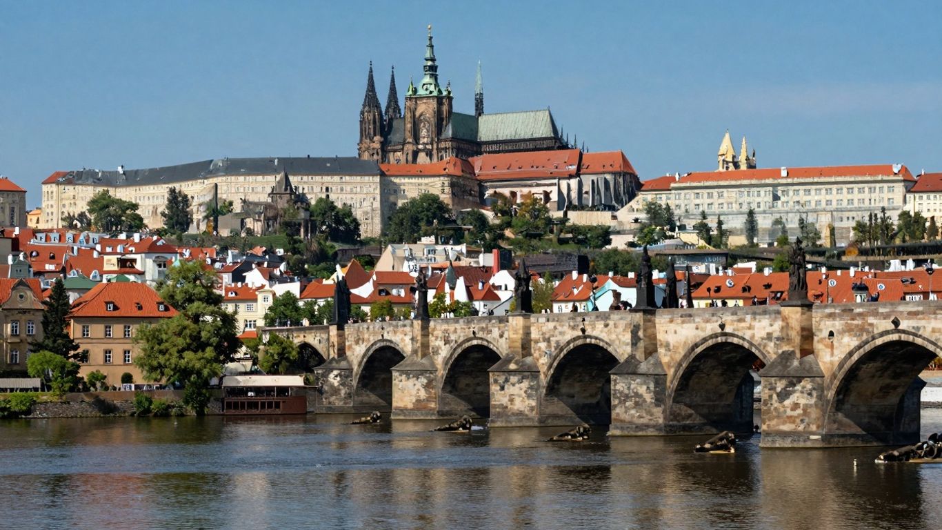 Most Karola w Pradze z Zamkiem Praskim w tle
