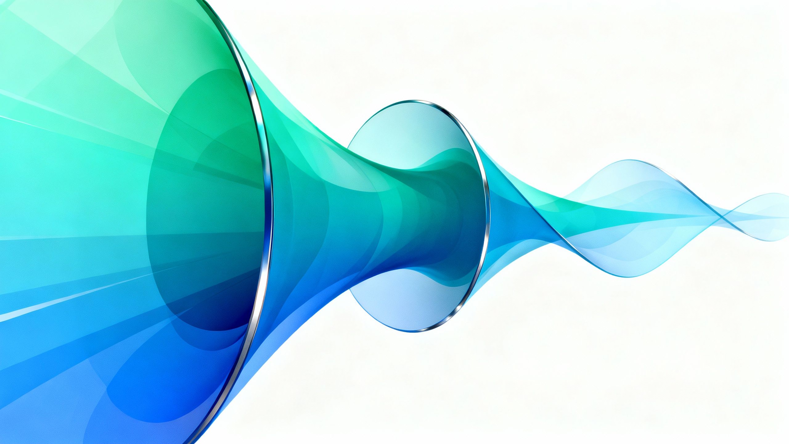Abstract sales funnel art with flowing blue and green shapes.