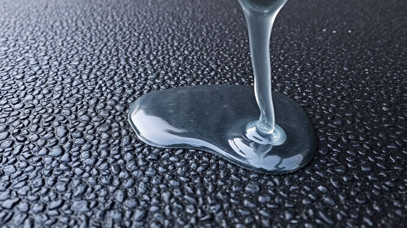 Asphalt driveway sealant application close-up