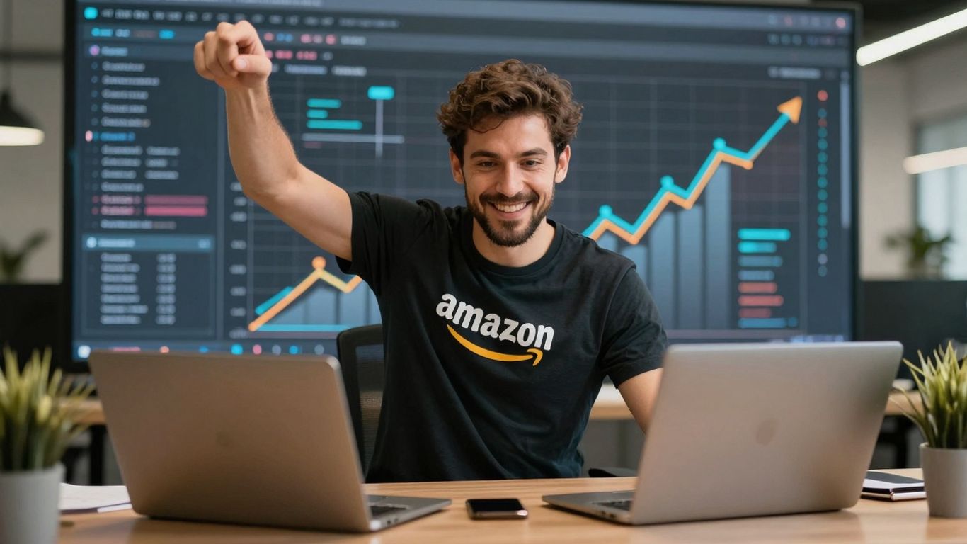 Amazon PPC success with seller navigating digital landscape.