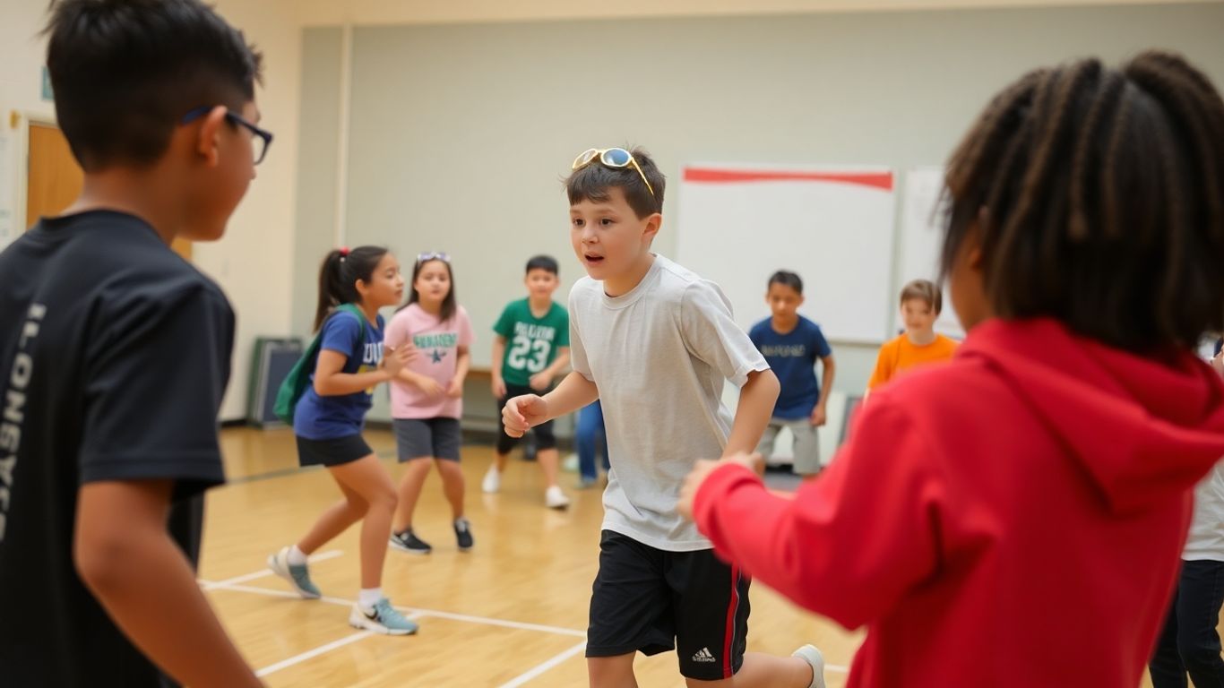 Schüler spielen dynamische Aufwärmspiele im Sportunterricht