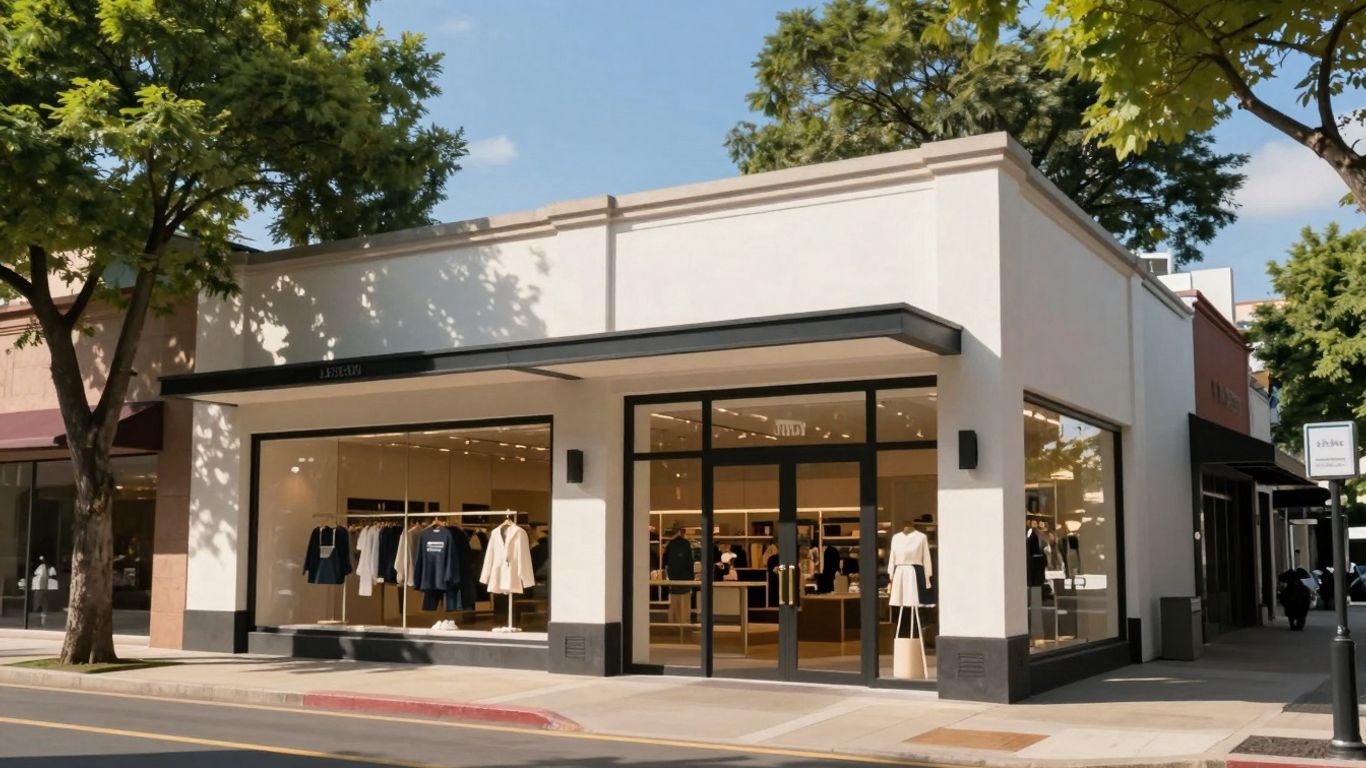 Exterieur van een moderne winkel op een zonnige dag.