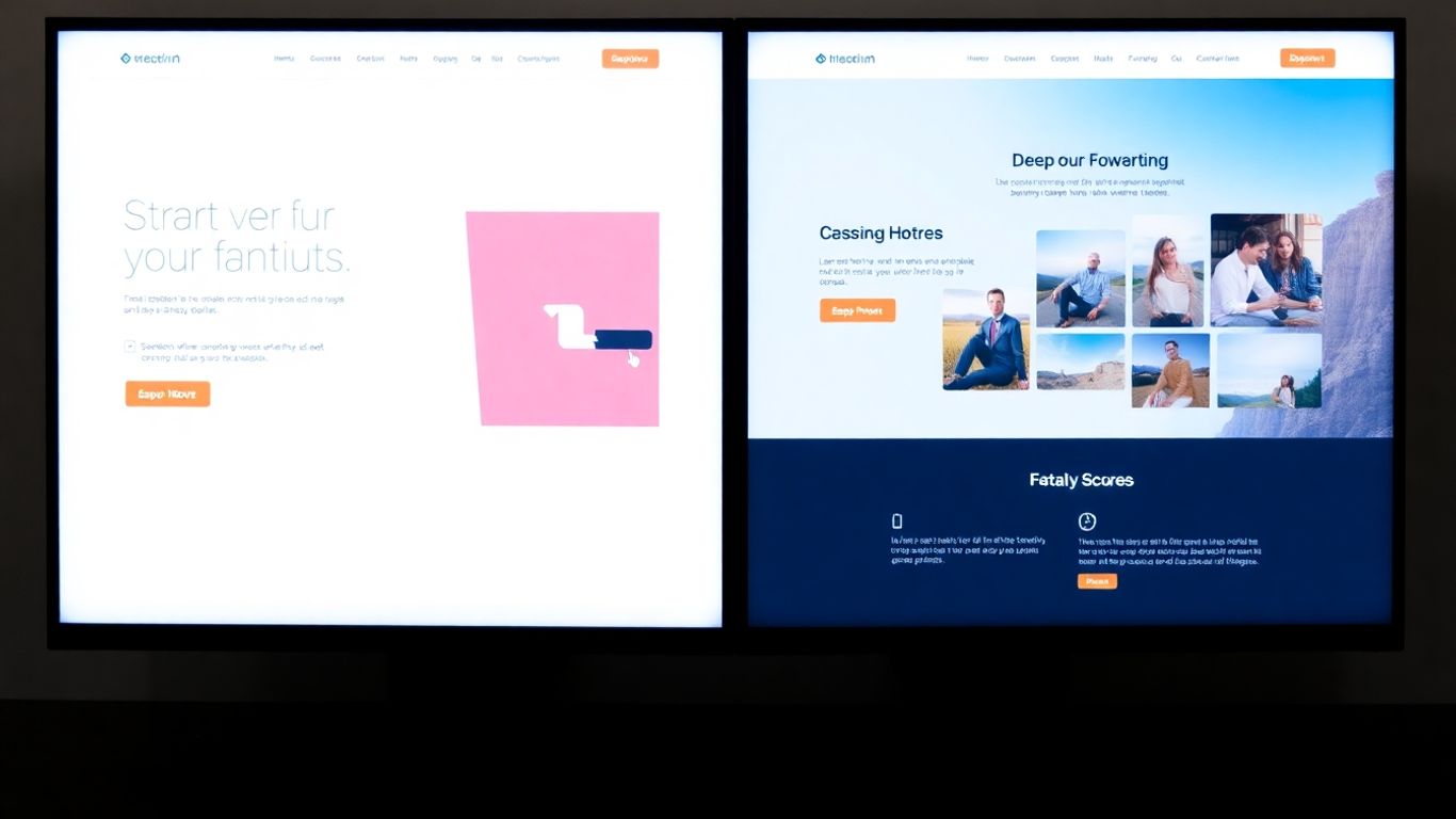 Split screen comparing two landing page designs