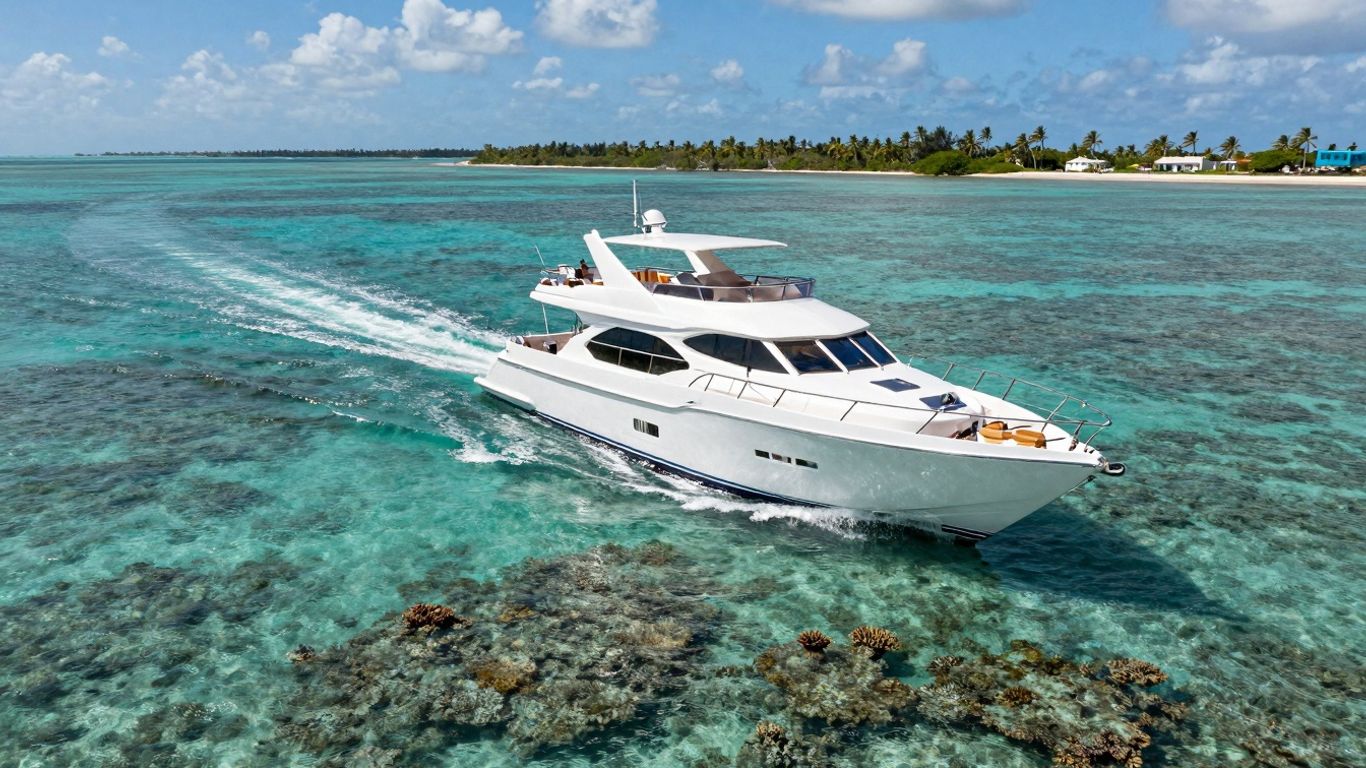 Luxury yacht sailing in clear Florida Keys waters.
