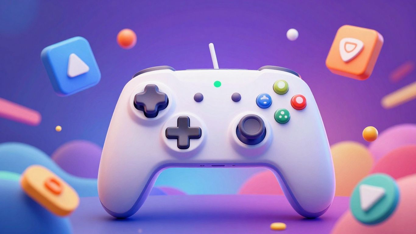 Colorful game icons and controller for unblocked gaming fun.