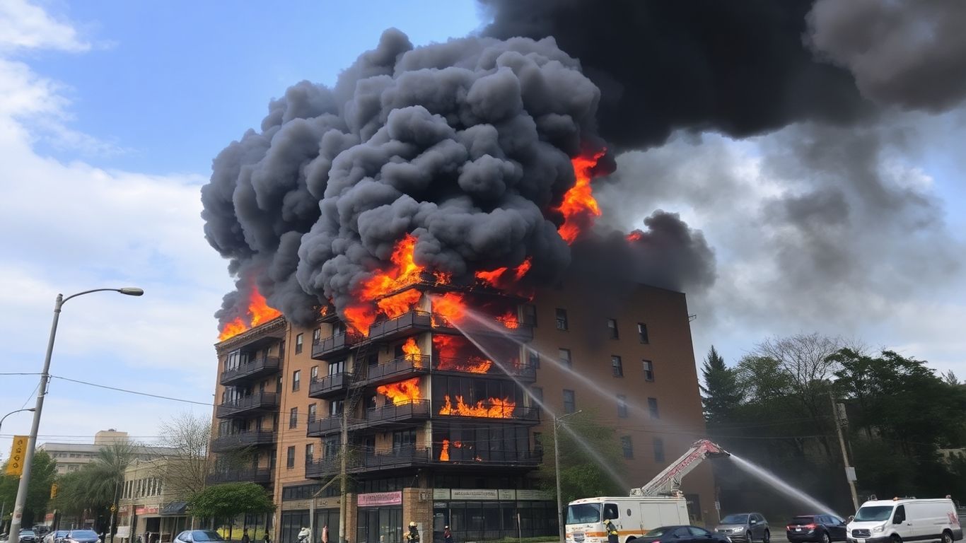 Immeuble en feu à Nancy, fumée épaisse, pompiers en action.