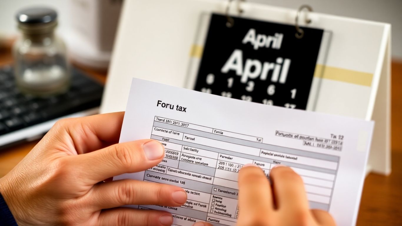 Pessoa a entregar o IRS com calendário ao fundo.