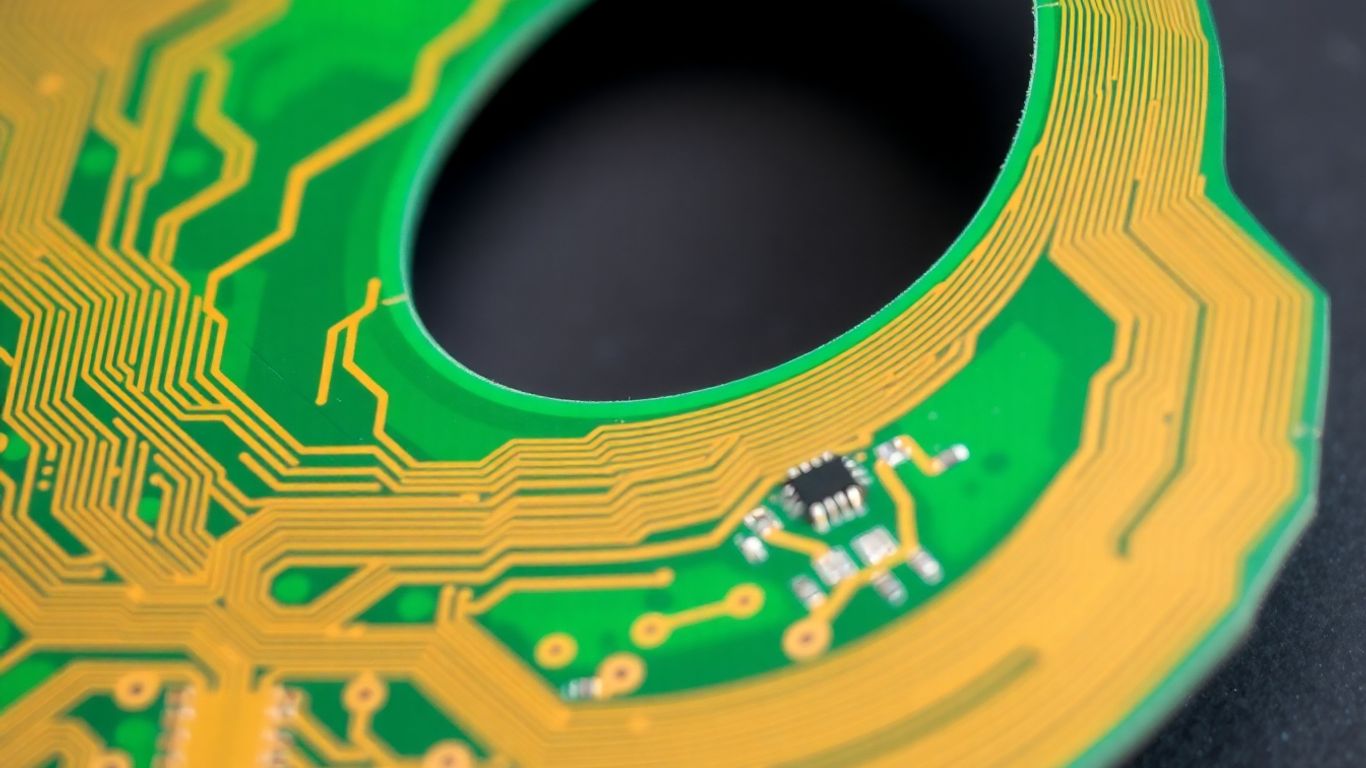 Mastering Flexible PCB Assembly: From Prototype to Production - Anzer 2 Flexible PCB assembly with golden traces bending.