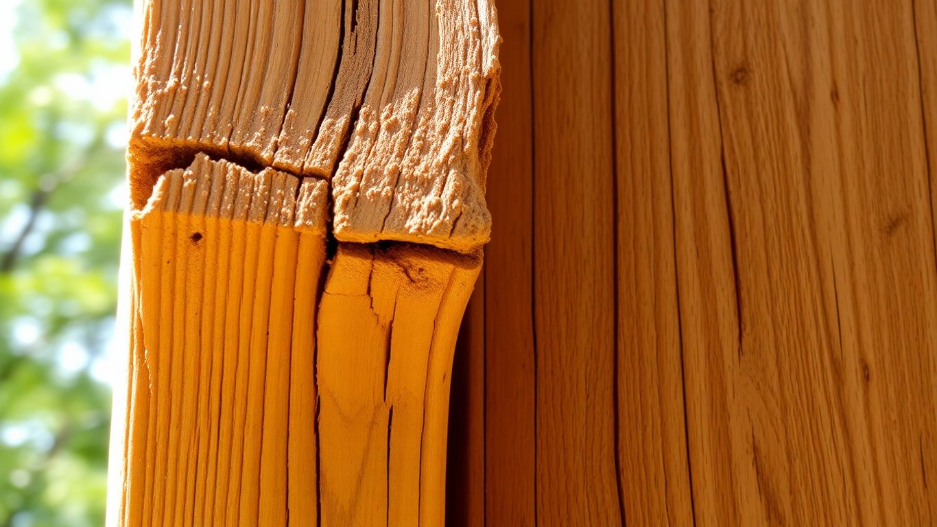 Poutre en bois attaquée par des termites et poutre saine.