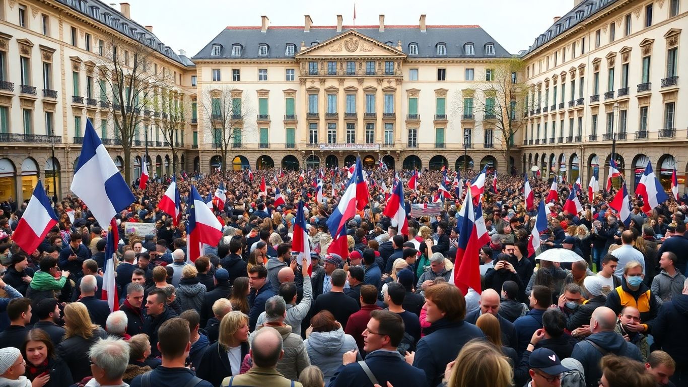 Foule manifestant dans une ville française