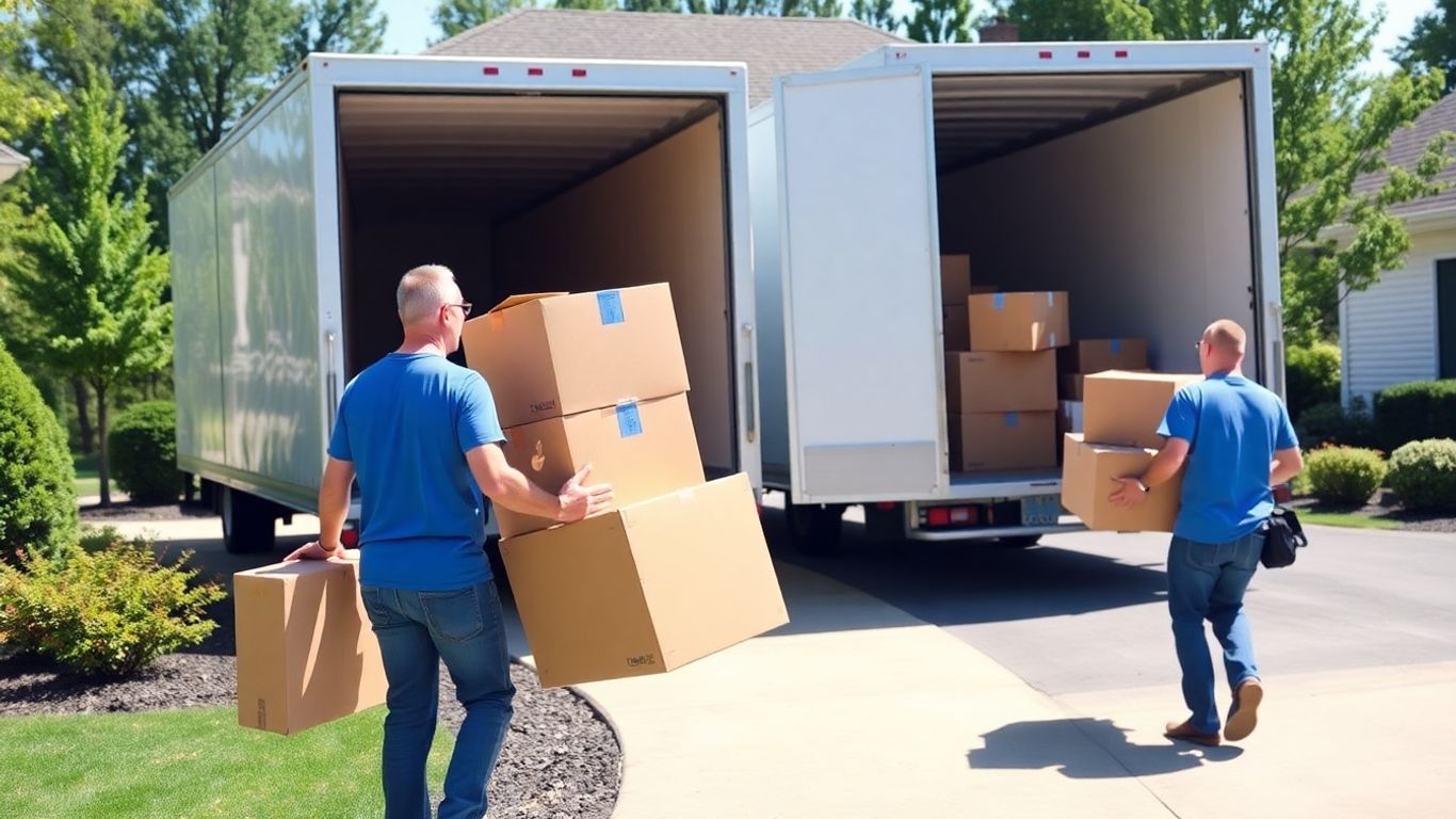 Movers unloading boxes at a New Jersey house