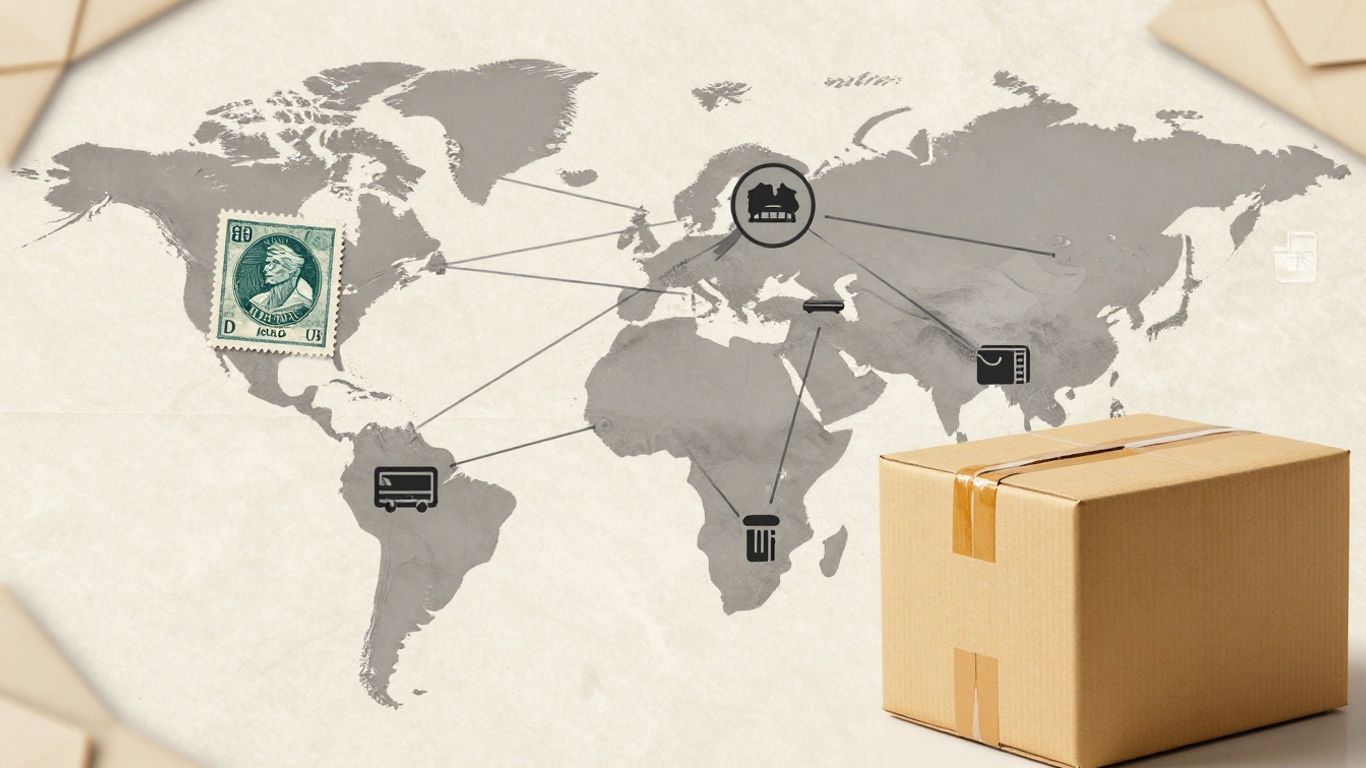 Mapa global con redes postales y evolución del servicio.