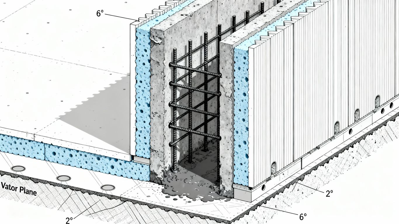 Insulated concrete form wall construction detail.