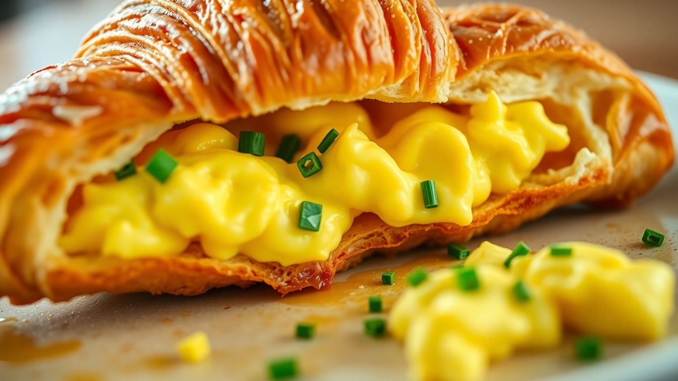 Eggs and croissants combination with chives.