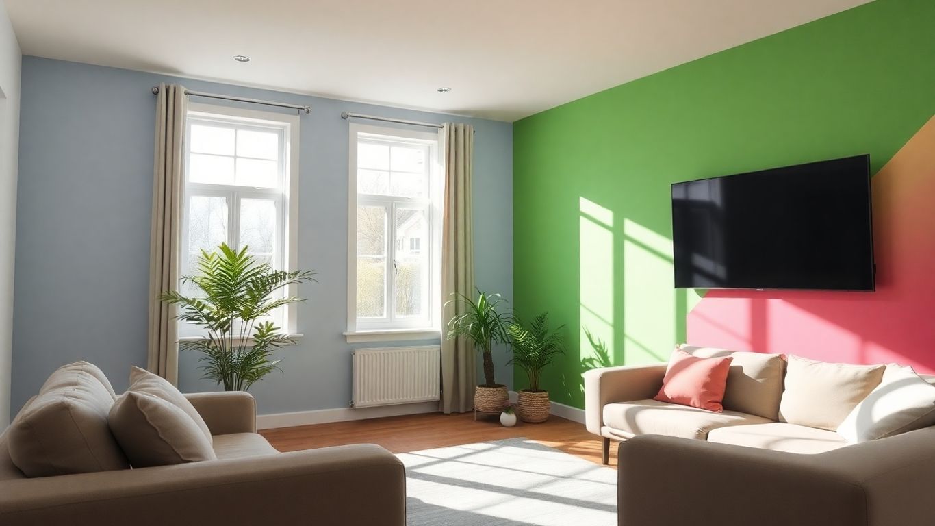 Freshly painted living room with a vibrant accent wall.