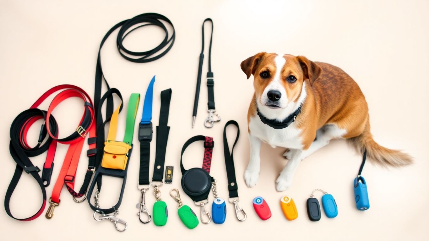 Dog training tools and equipment with a dog.