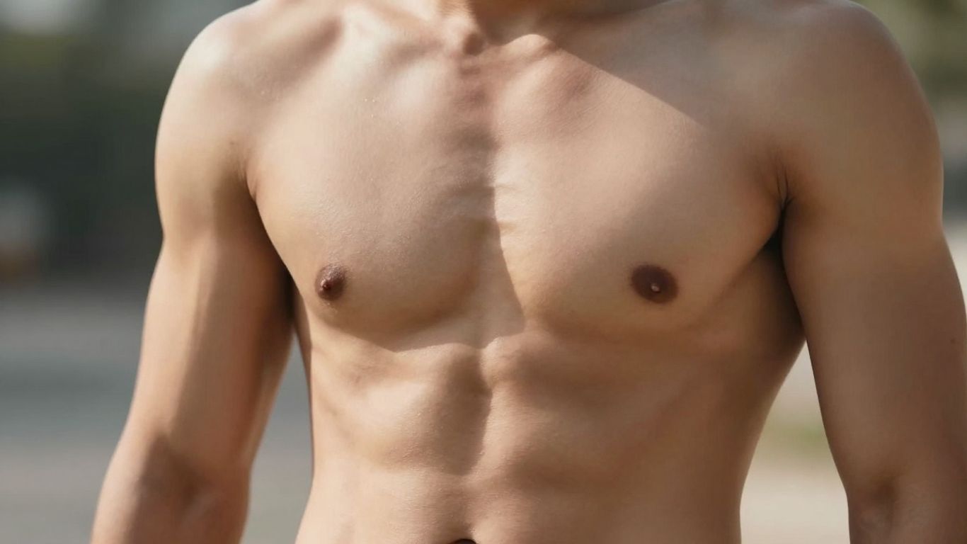 Person's toned torso with visible muscle definition.