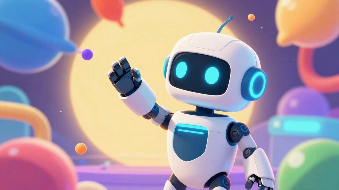 Gemini AI chatbot interacting with colorful energy particles.