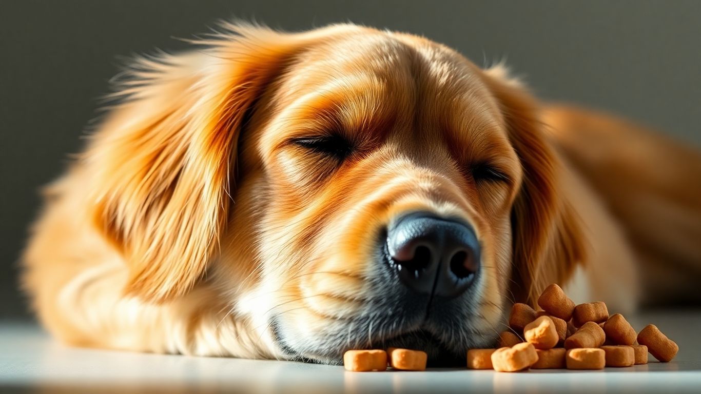 Relaxed dog with calming treats.