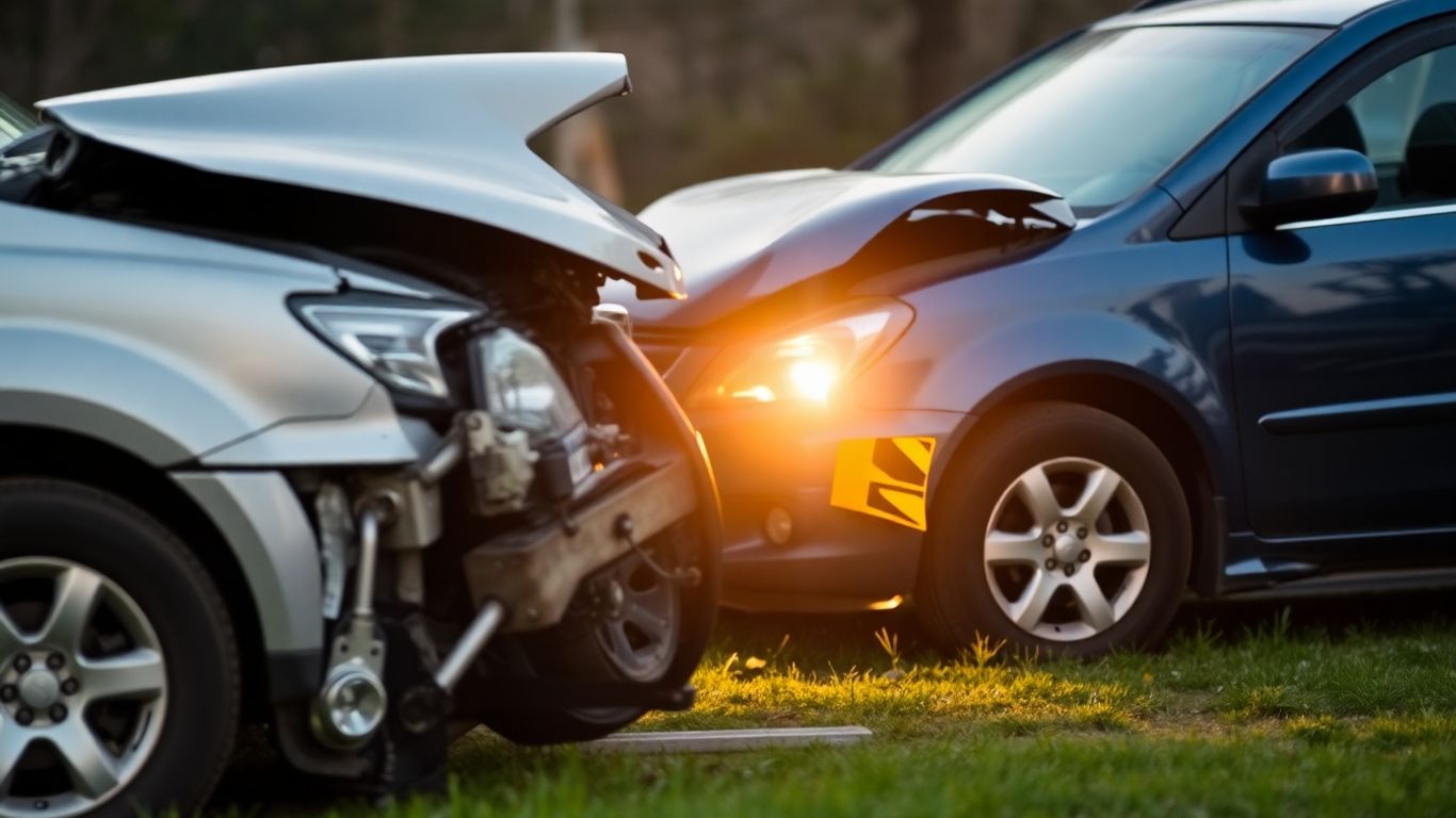 Damaged cars after a collision.