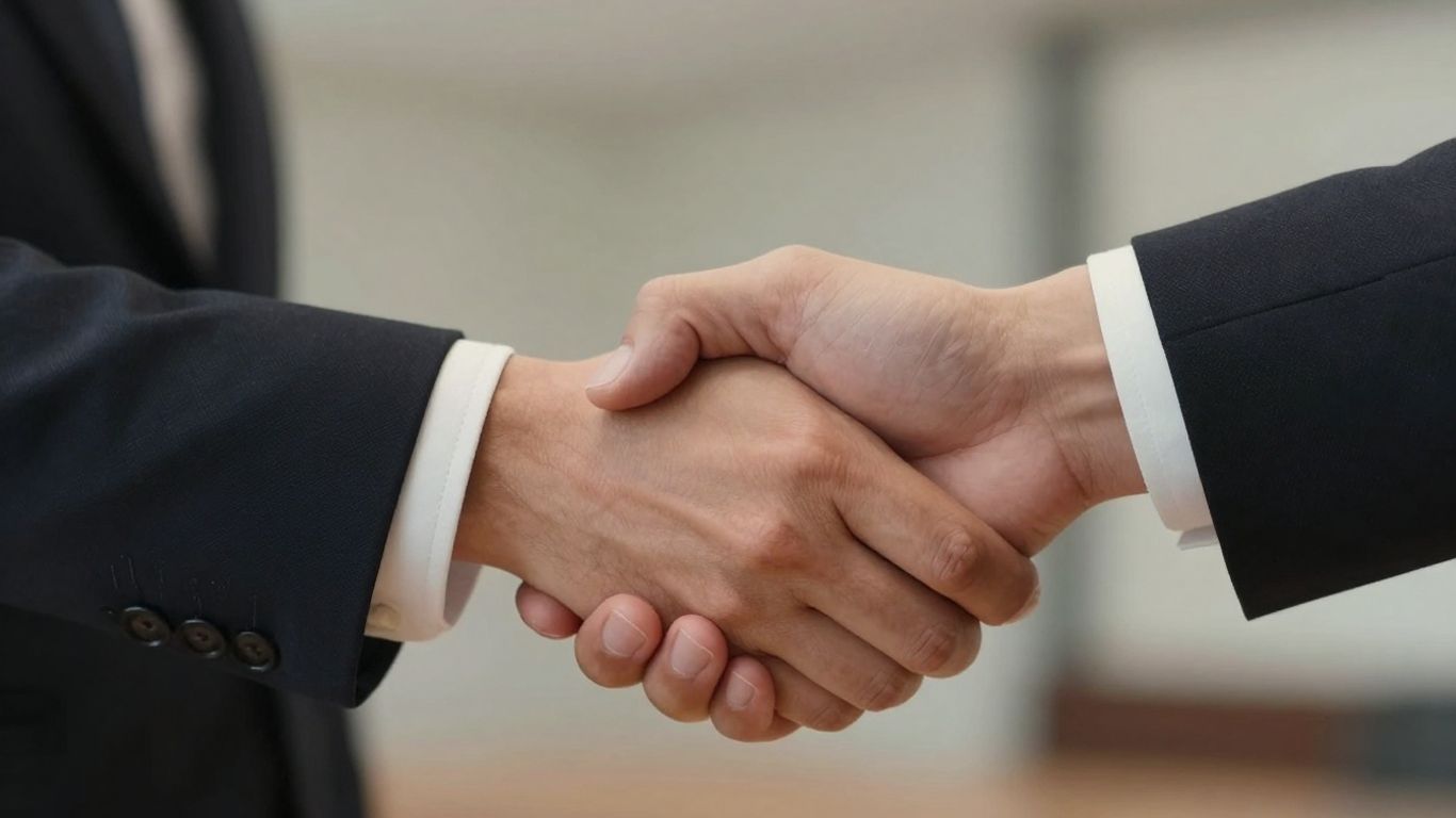 Hands shaking, symbolizing a business agreement.
