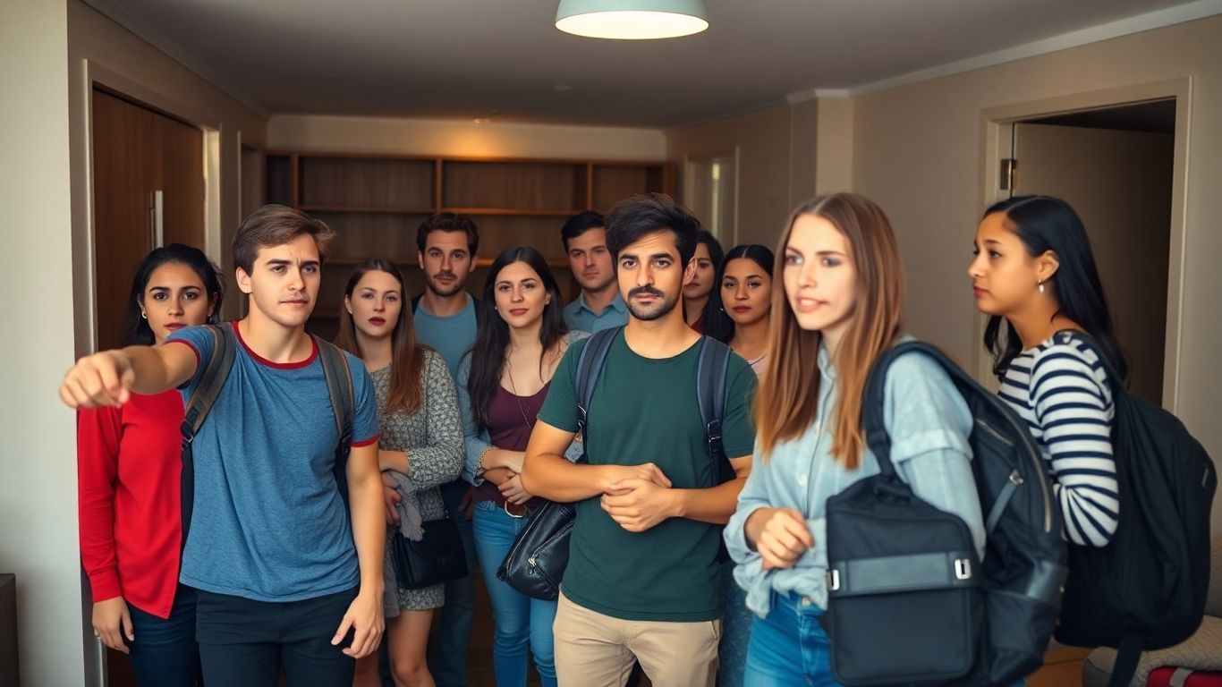 Hostel guests responding to an emergency situation calmly.