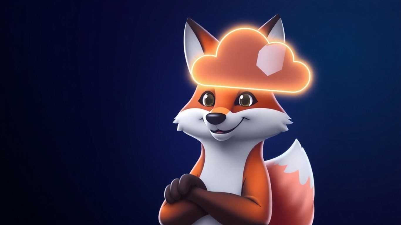 KloudFox mascot with cloud icon and digital network.