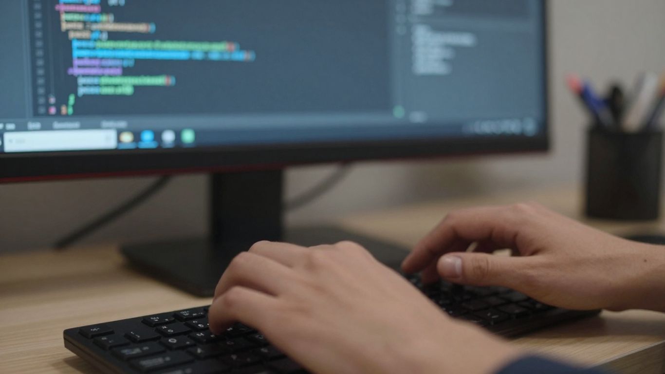 Developer hands typing code on a keyboard.
