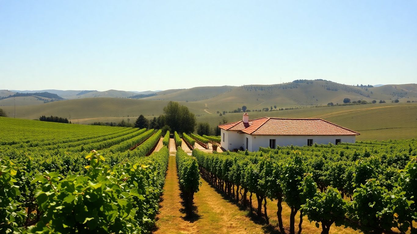 Vineyards and traditional bodega in Jerez, Spain.