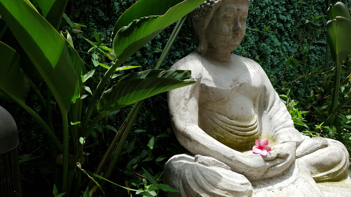 white concrete statue near green plants during daytime