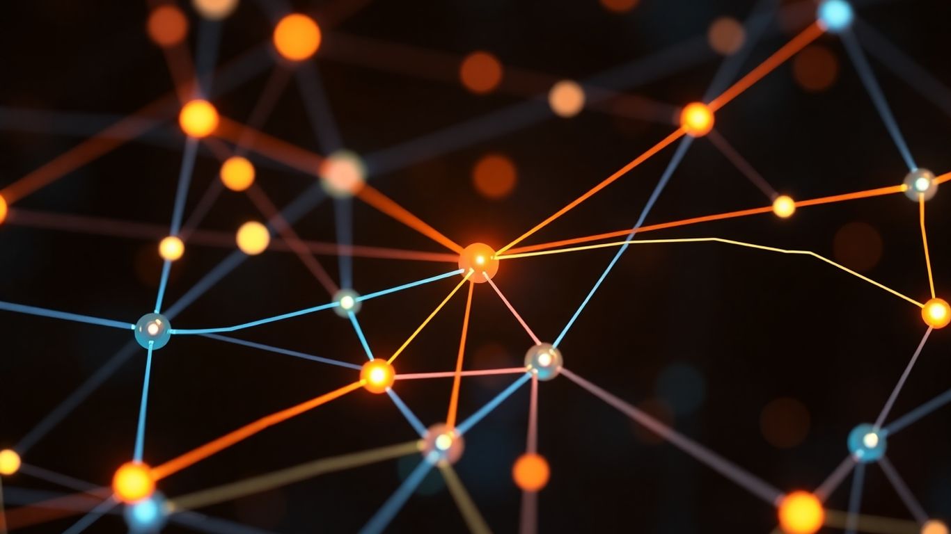Digital network with glowing nodes and connecting lines