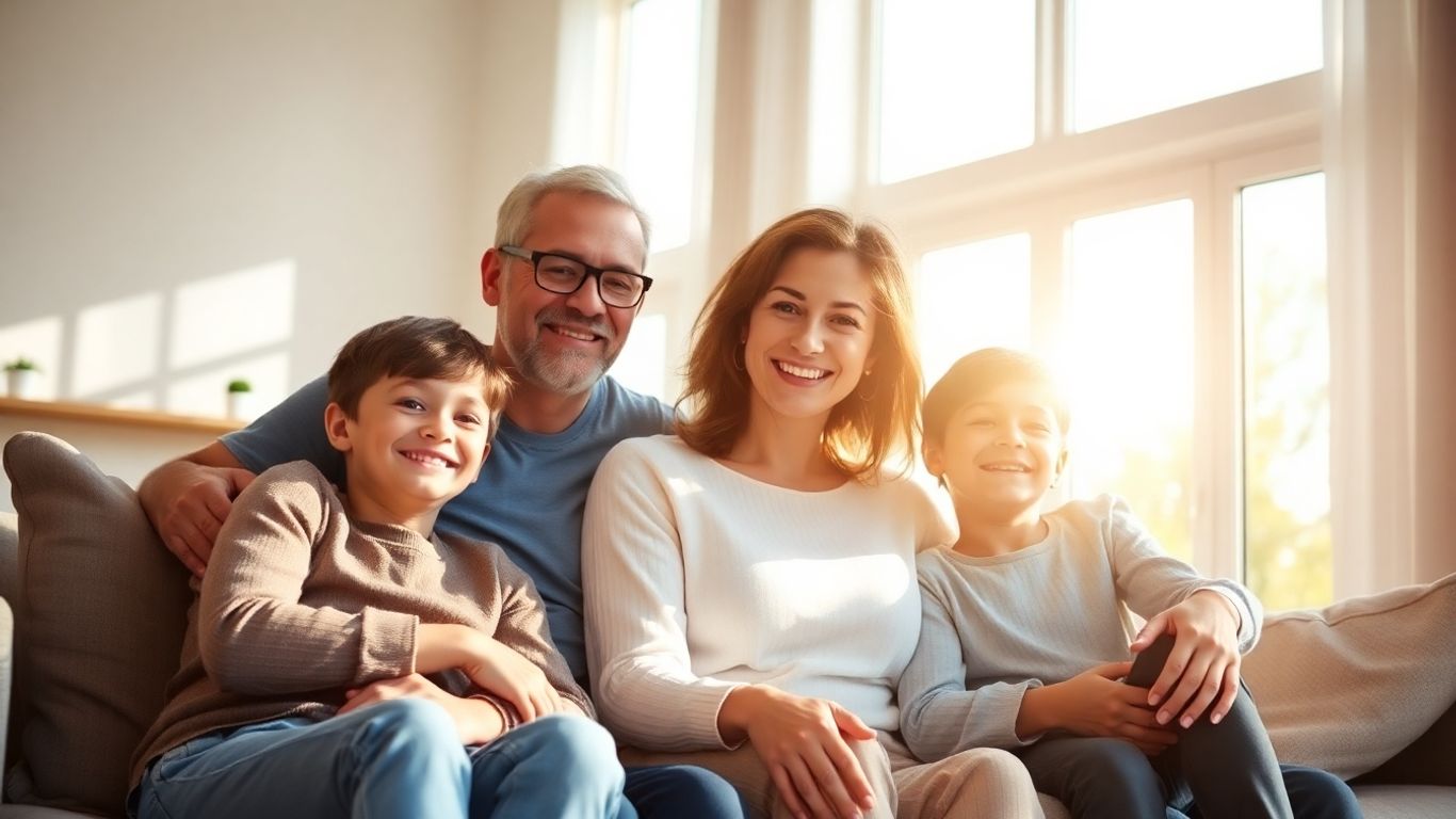 Familia feliz en un hogar seguro y moderno.